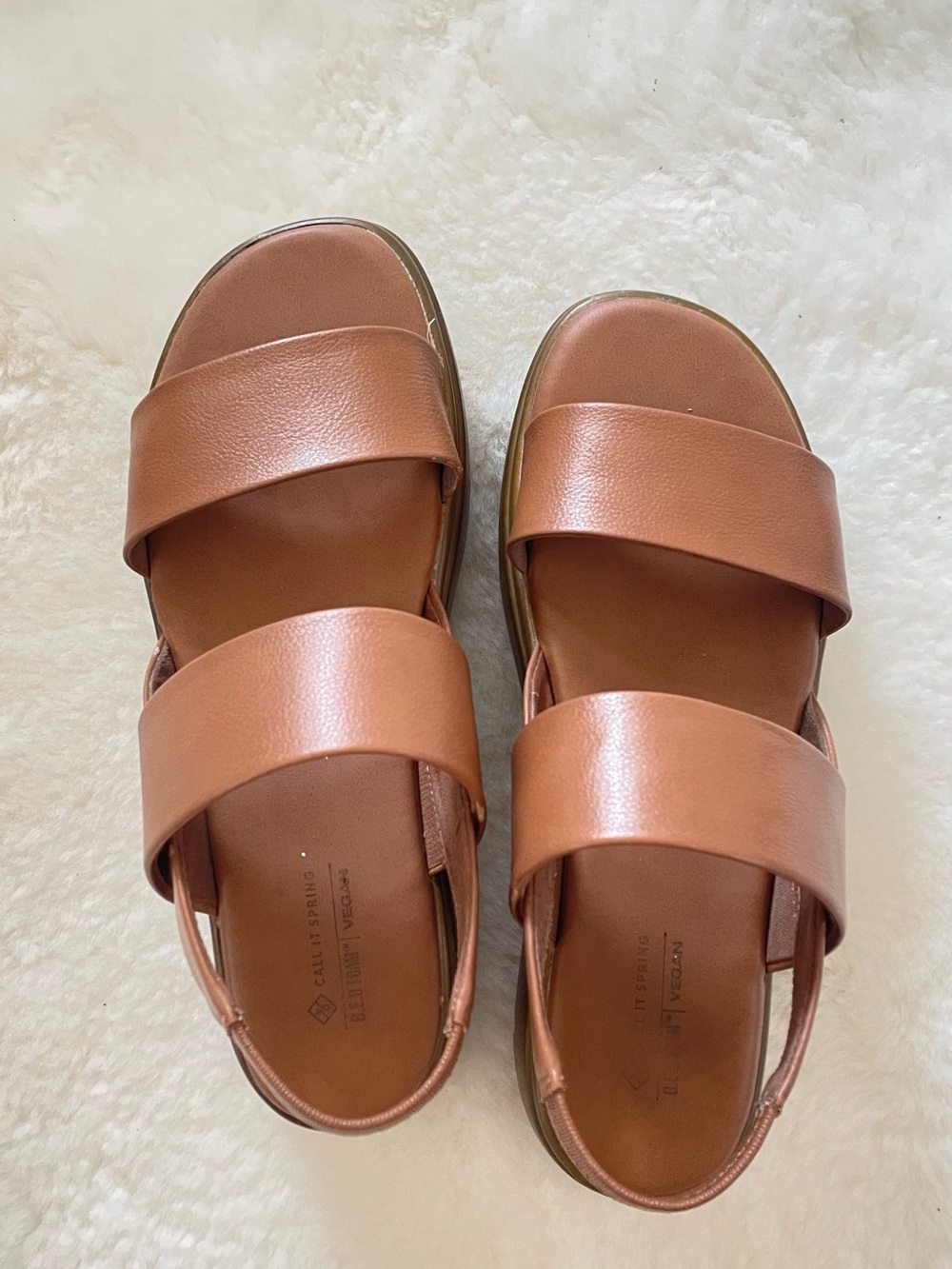 Call It Spring Tan Double-Strap Slingback Sandals